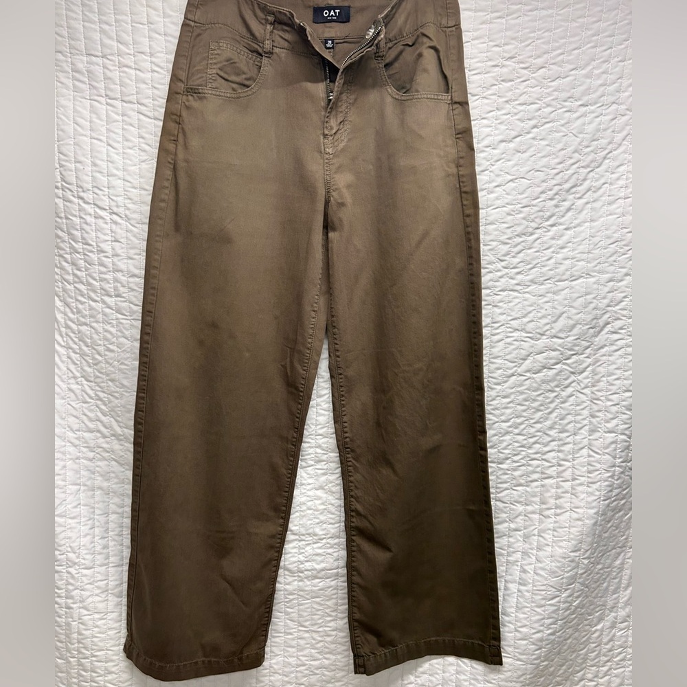 OAT New York Ryker Wide Leg Pants Olive Green Trousers Womens Sz 28